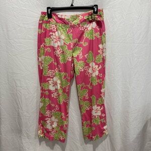 Versailles Floral Cropped Pants 10 Hibiscus Print Beachy Vacation Travel Spring